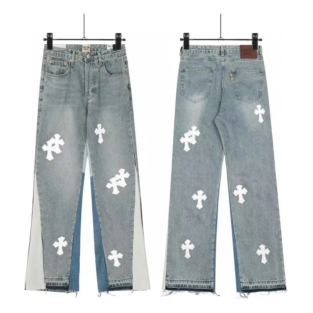 #8116 P260💰 Independent GALLERY DEPT. Vintage spliced cross loose washed flared jeans - truly restore the ultimate texture of Vintage - original hardware accessories, washed and other elevators, QR code analysis are all purchased from the original factory, high degree of restoration, welcome to compare with certain products ~ - three-dimensional version, loose and comfortable, not picky about the figure, taller and slimmer, factory Seiko, original quality control, same style for men and women, can be matched with couples, versatile recommendation, must-have jeans for all seasons -Size: 28 30 32 34 36